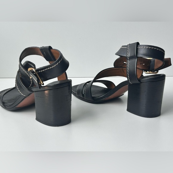 Chloe Candice Topstitch Leather Sandal Size 6 (36.5 EU) Block Heel - Picture 5 of 16
